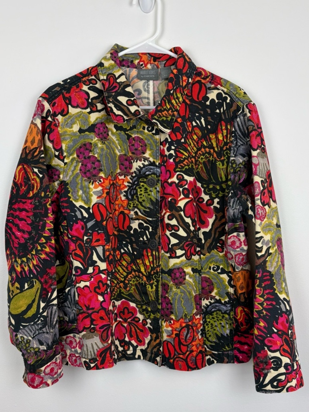 Vintage Chico's Multicolor Floral Jacket 100% Cotton EUC Size 16/XL Boho